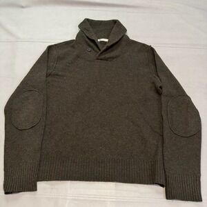 J.Crew Men Shawl Sweater Olive Elbow Patche 100% Wool Old Money Luxory-M-5450